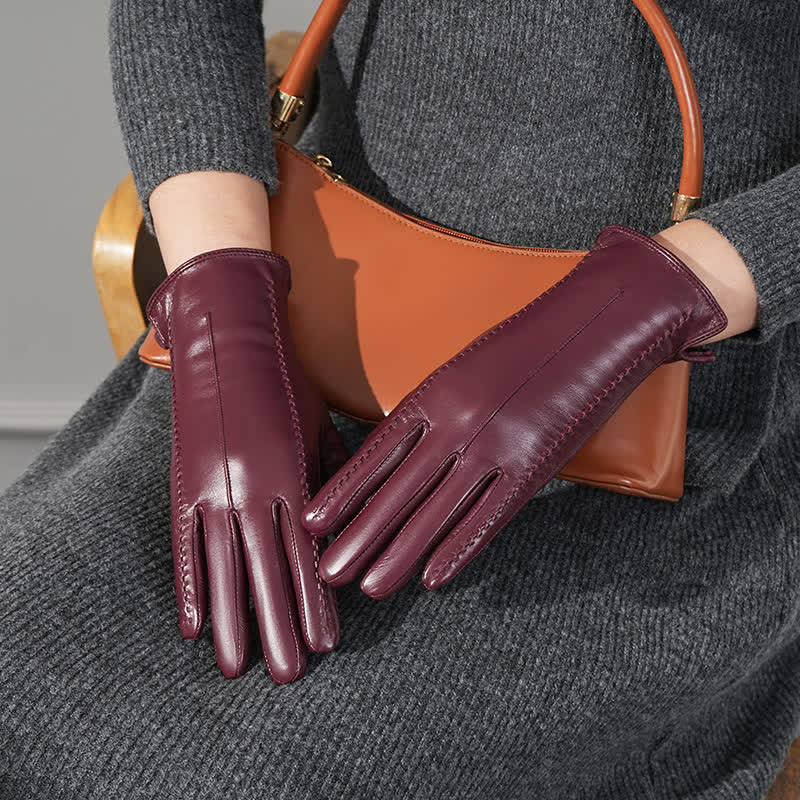 Gants en cuir véritable froissé en peau de mouton pour femme - image 8