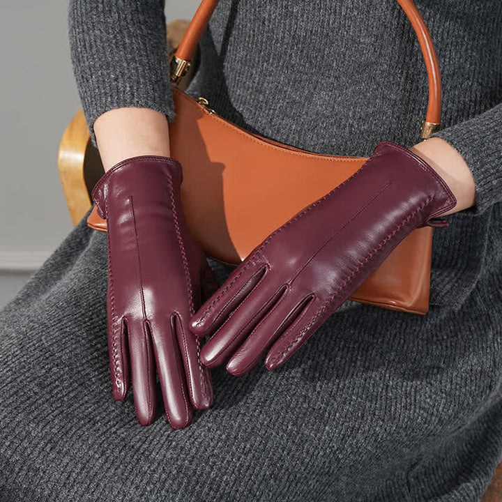 Gants en cuir véritable froissé en peau de mouton pour femme - image 8