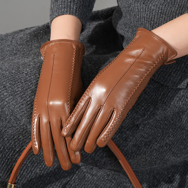 Gants en cuir véritable froissé en peau de mouton pour femme - image 1
