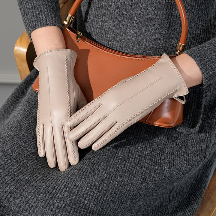 Gants en cuir véritable froissé en peau de mouton pour femme - image 10