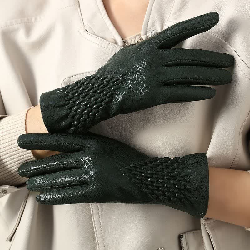 Gants en velours doux brillant à motif python pour femme - Vert - image 10
