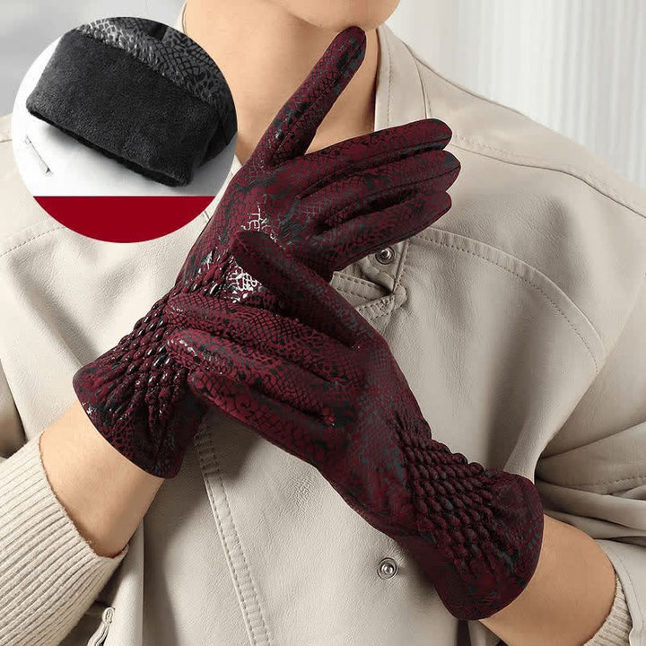 Gants en velours doux brillant à motif python pour femme - Vin rouge - image 9