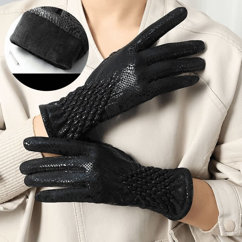 Gants en velours doux brillant à motif python pour femme - Noir - image 2