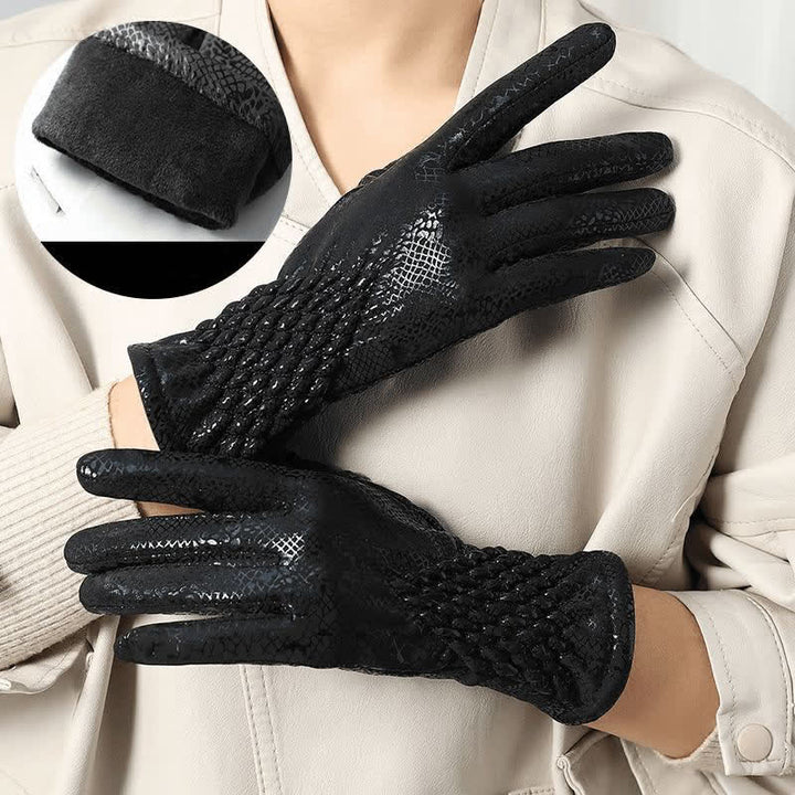 Gants en velours doux brillant à motif python pour femme - Noir - image 2