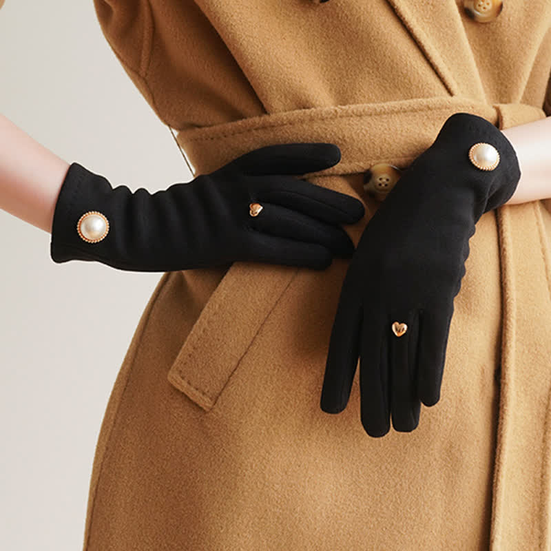 Gants élégants pour femmes en forme de cœur avec perles Fuax - Noir - image 4