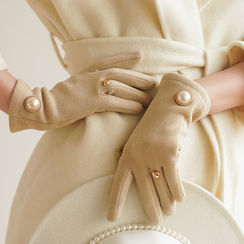 Gants élégants pour femmes en forme de cœur avec perles Fuax - Ivoire - image 0