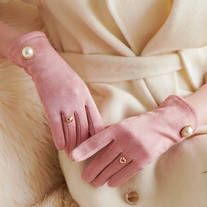 Gants élégants pour femmes en forme de cœur avec perles Fuax - Rose - image 6