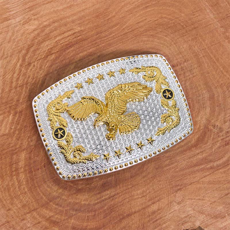 Ceinture rectangulaire en cuir à grande boucle, motif aigle volant bicolore, à faire soi-même - image 1