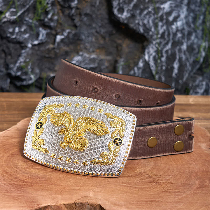 Ceinture rectangulaire en cuir à grande boucle, motif aigle volant bicolore, à faire soi-même - Aigle volant - Ceinture marron vieillie - 42 - image 6