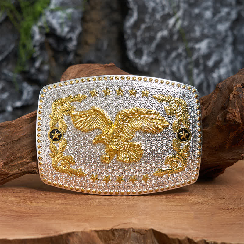 Ceinture rectangulaire en cuir à grande boucle, motif aigle volant bicolore, à faire soi-même - Aigle volant - Sans ceinture - Ceinture non incluse - image 0