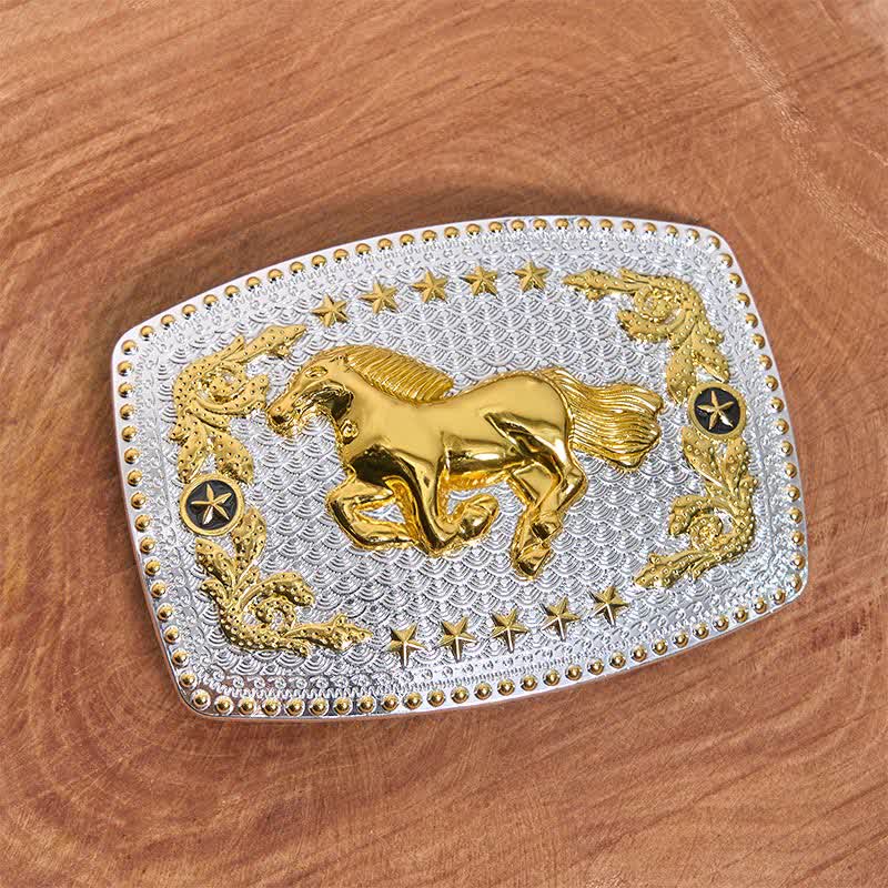 Ceinture rectangulaire en cuir à grande boucle, motif cheval au galop, à faire soi-même, bicolore - image 1