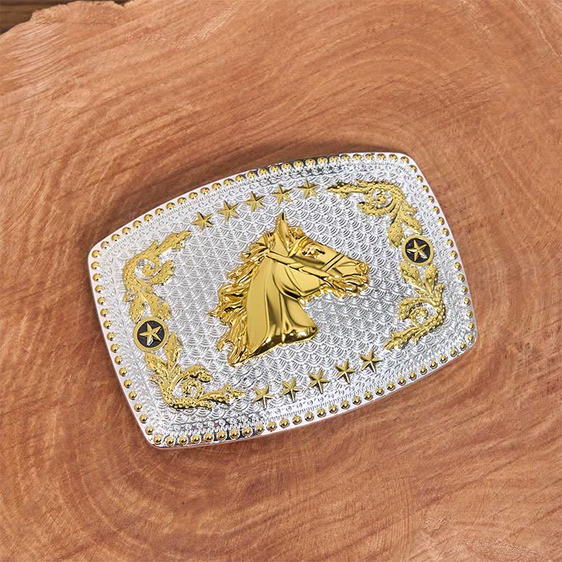 Ceinture rectangulaire en cuir à grande boucle, motif tête de cheval bicolore, à faire soi-même - image 1