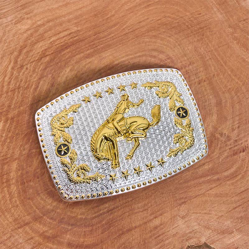 Ceinture rectangulaire en cuir à grande boucle, motif équitation bicolore, à faire soi-même - image 1