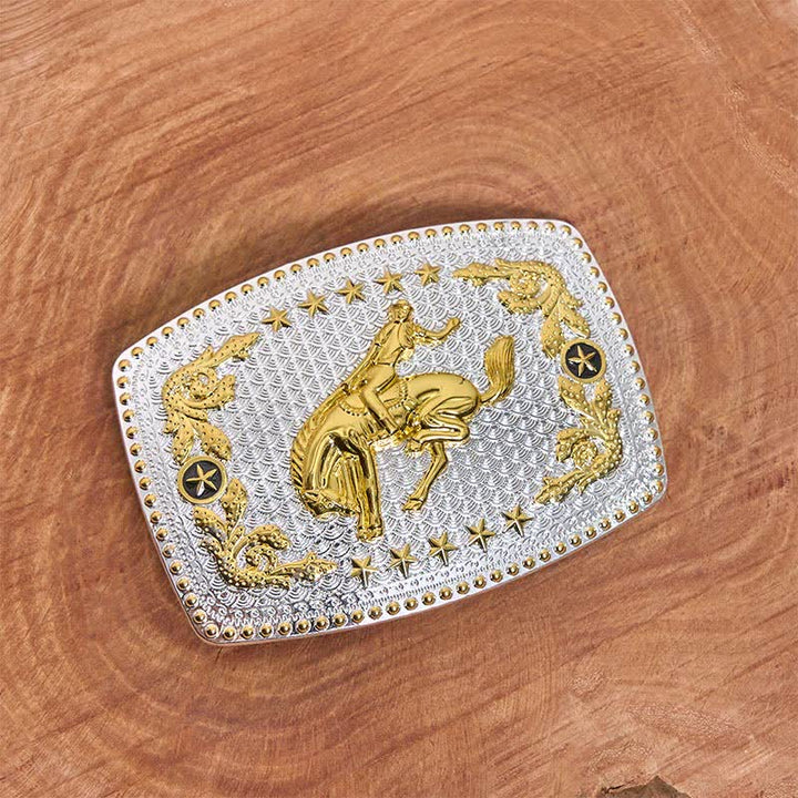 Ceinture rectangulaire en cuir à grande boucle, motif équitation bicolore, à faire soi-même - image 1