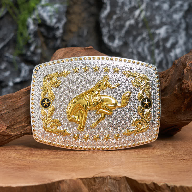 Ceinture rectangulaire en cuir à grande boucle, motif équitation bicolore, à faire soi-même - Équitation - Sans ceinture - Ceinture non incluse - image 0