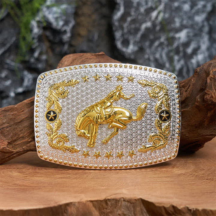 Ceinture rectangulaire en cuir à grande boucle, motif équitation bicolore, à faire soi-même - Équitation - Sans ceinture - Ceinture non incluse - image 0