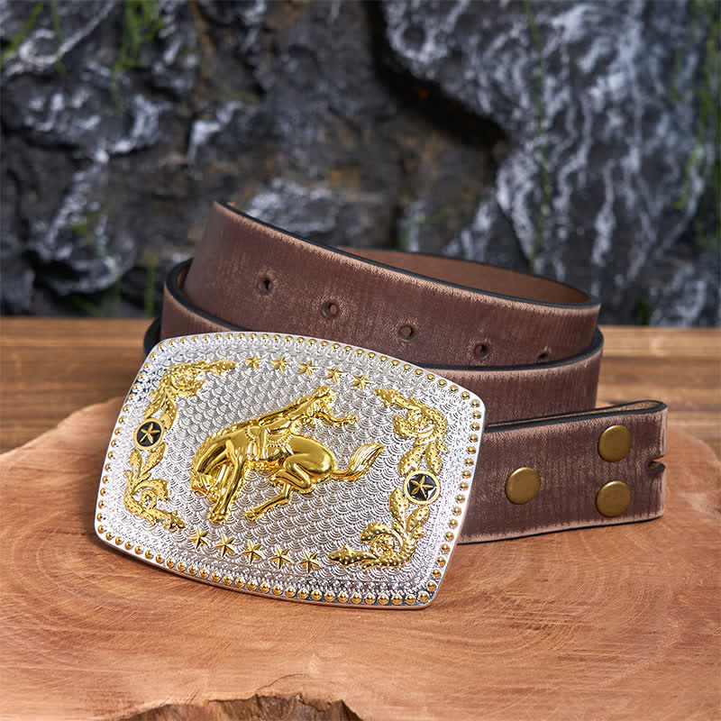 Ceinture rectangulaire en cuir à grande boucle, motif équitation bicolore, à faire soi-même - Équitation - Ceinture marron vieillie - 42 - image 6