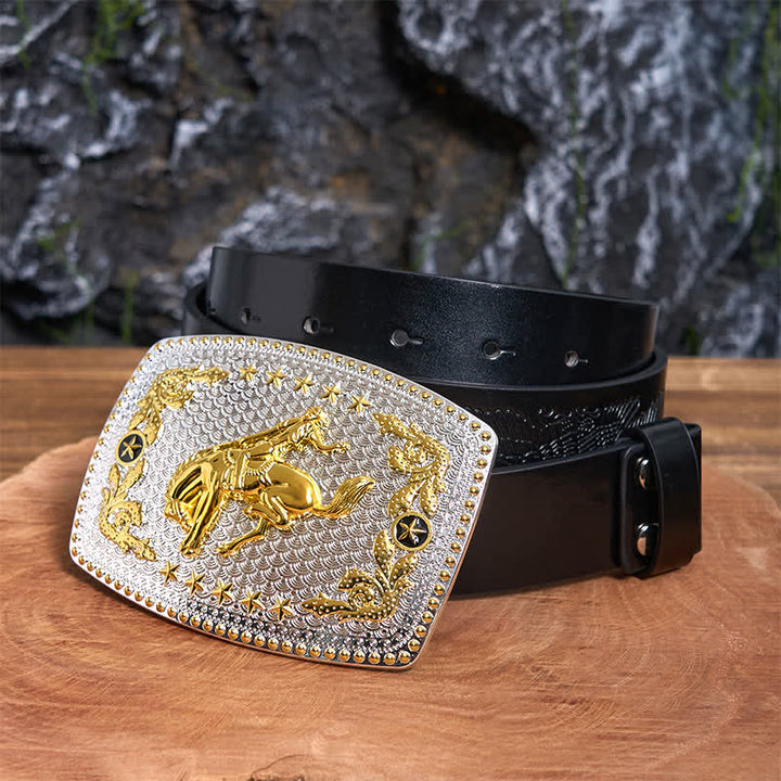 Ceinture rectangulaire en cuir à grande boucle, motif équitation bicolore, à faire soi-même - Équitation - Ceinture noire avec aigle en relief - 42 - image 3