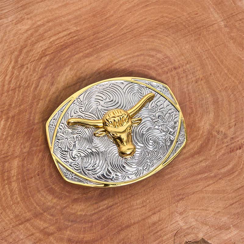 Ceinture en cuir à grande boucle avec tête de longhorn DIY Native Golden - image 1