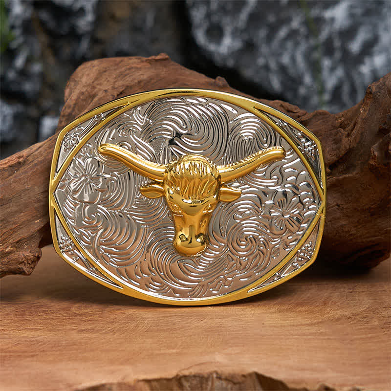 Ceinture en cuir à grande boucle avec tête de longhorn DIY Native Golden - Tête de Longhorn - Sans ceinture - Ceinture non incluse - image 0