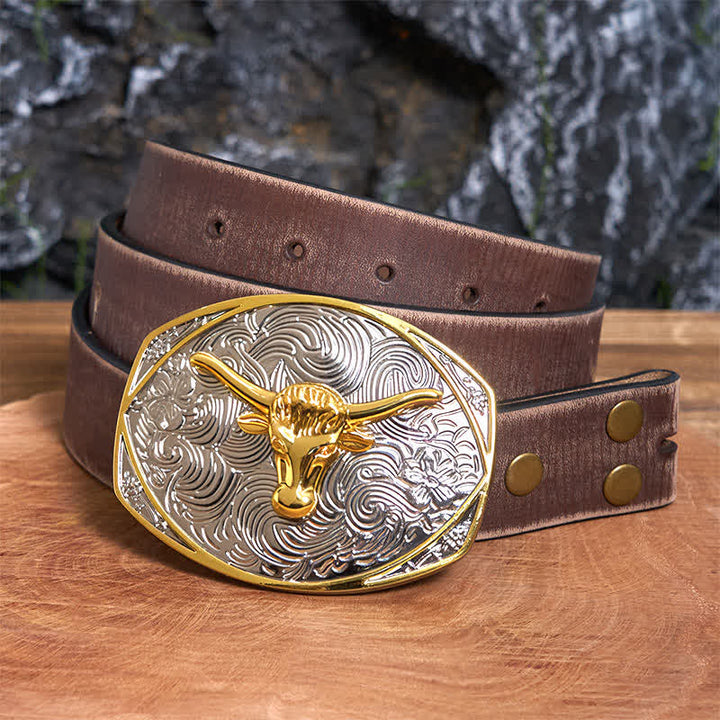 Ceinture en cuir à grande boucle avec tête de longhorn DIY Native Golden - Tête de Longhorn - Ceinture marron vieillie - 42 - image 6