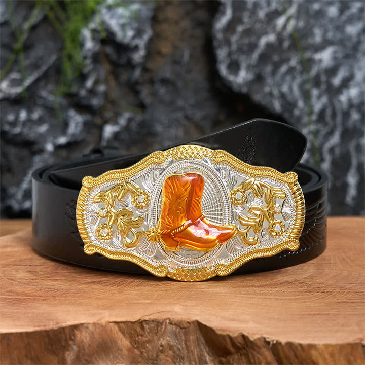 Ceinture en cuir à grande boucle West DIY avec bottes dorées et orange - Bottes - Ceinture noire avec aigle en relief - 42 - image 3