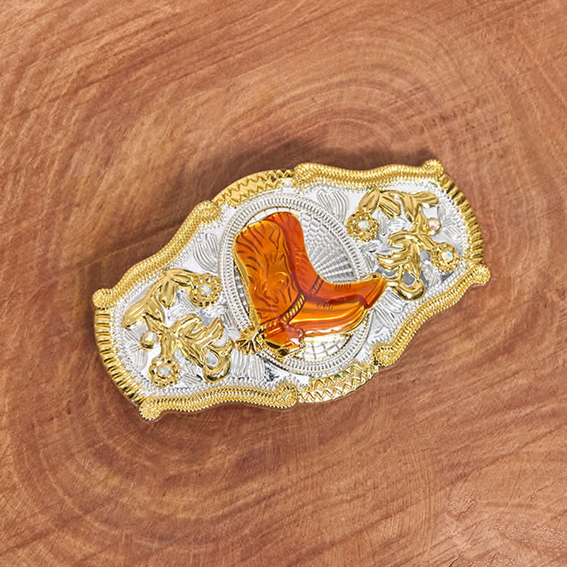 Ceinture en cuir à grande boucle West DIY avec bottes dorées et orange - image 1