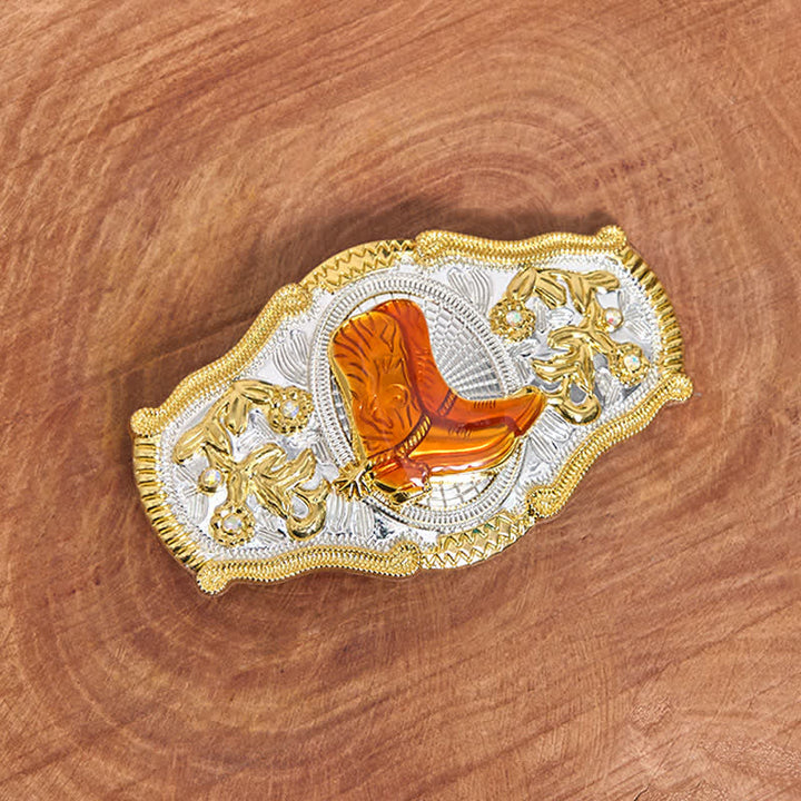 Ceinture en cuir à grande boucle West DIY avec bottes dorées et orange - image 1