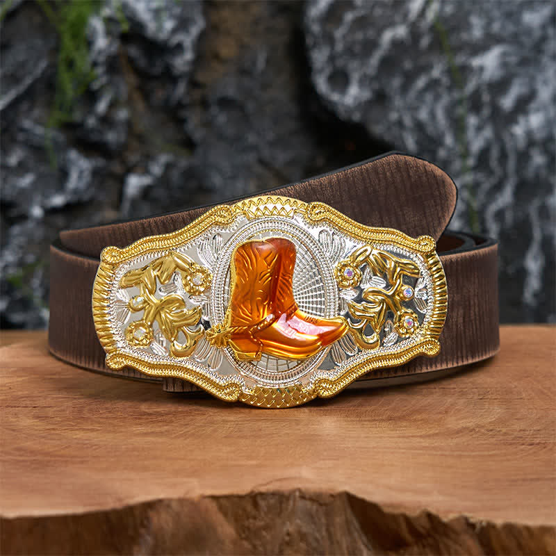Ceinture en cuir à grande boucle West DIY avec bottes dorées et orange - Bottes - Ceinture marron vieillie - 42 - image 6