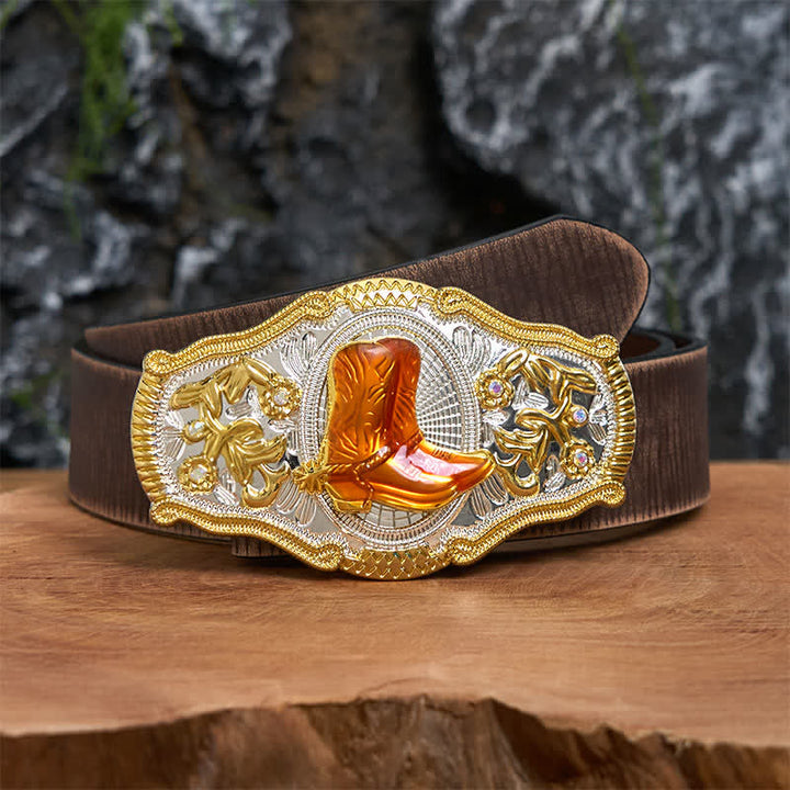 Ceinture en cuir à grande boucle West DIY avec bottes dorées et orange - Bottes - Ceinture marron vieillie - 42 - image 6