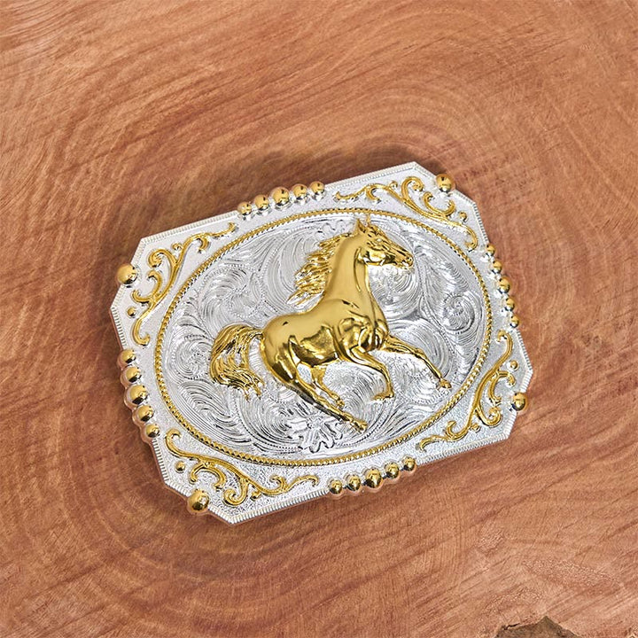 Ceinture en cuir à boucle de cowboy Golden Running Horse DIY - image 2