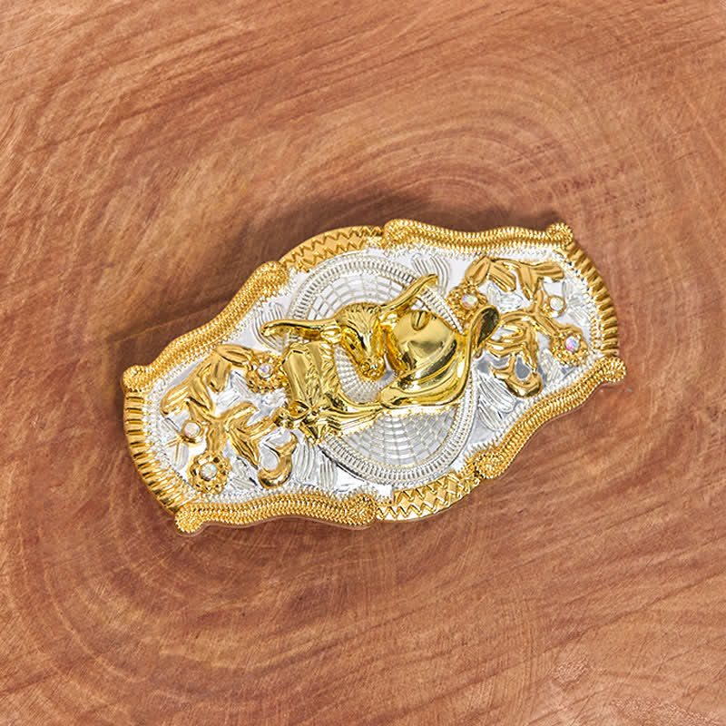 Ceinture en cuir à grande boucle avec chapeau de cowboy et taureau doré DIY West - image 1