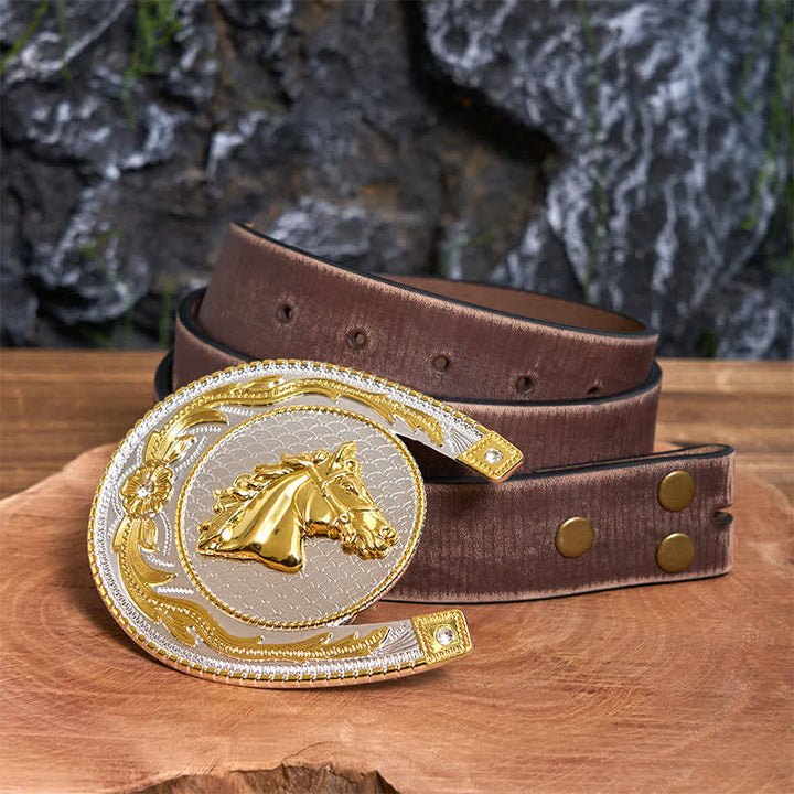Grande ceinture en cuir à boucle western en forme de fer à cheval - Fer à cheval - Ceinture marron vieillie - 42 - image 6