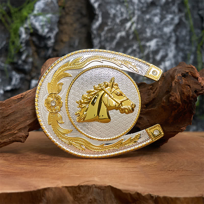 Grande ceinture en cuir à boucle western en forme de fer à cheval - Fer à cheval - Sans ceinture - Ceinture non incluse - image 0