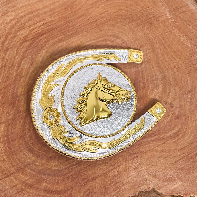 Grande ceinture en cuir à boucle western en forme de fer à cheval - image 1