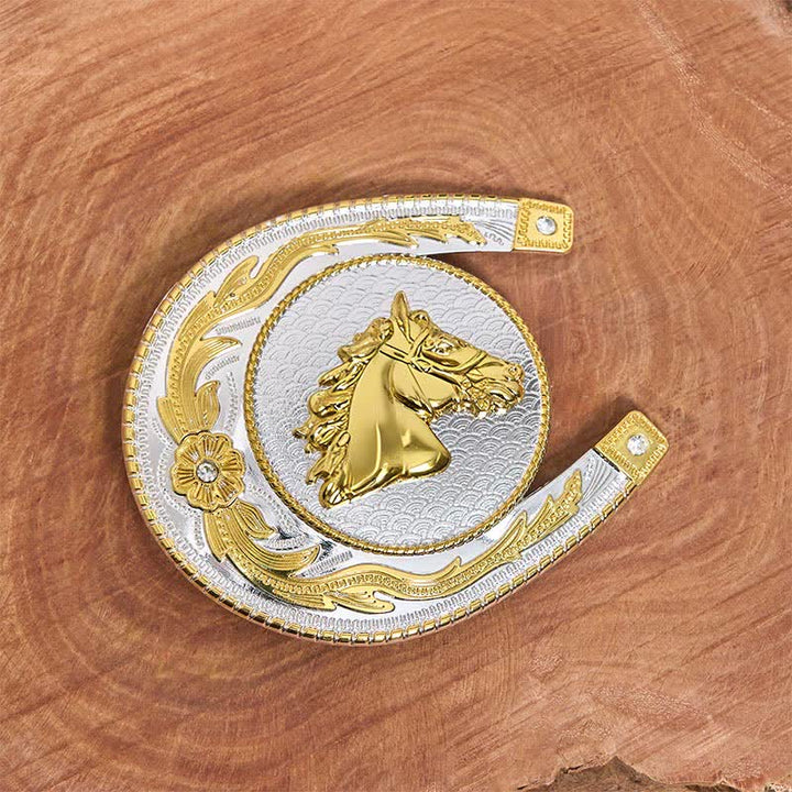 Grande ceinture en cuir à boucle western en forme de fer à cheval - image 1