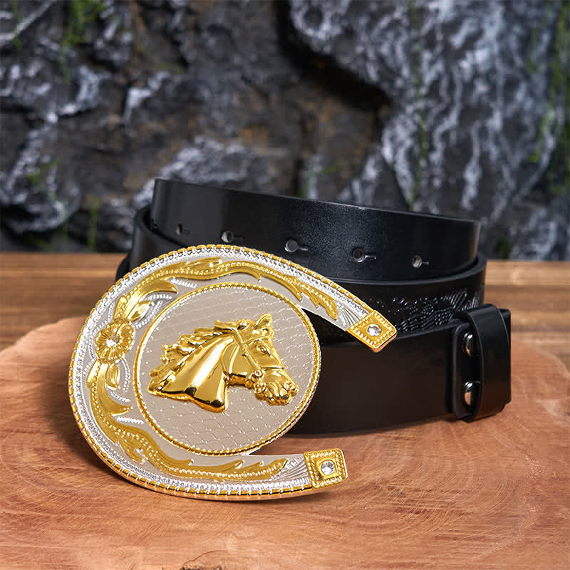 Grande ceinture en cuir à boucle western en forme de fer à cheval - Fer à cheval - Ceinture noire avec aigle en relief - 42 - image 3