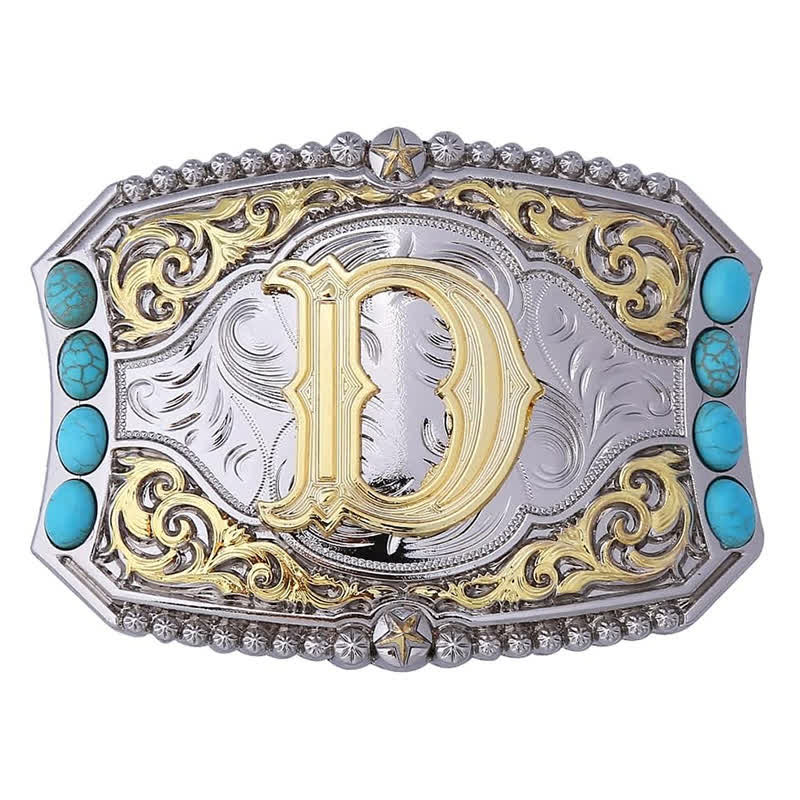 Boucle de ceinture en cuir décorative turquoise à faire soi-même avec initiales - D - Sans ceinture - image 6