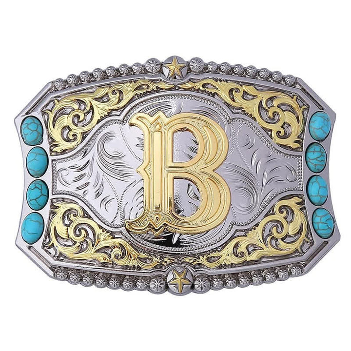 Boucle de ceinture en cuir décorative turquoise à faire soi-même avec initiales - B - Sans ceinture - image 4