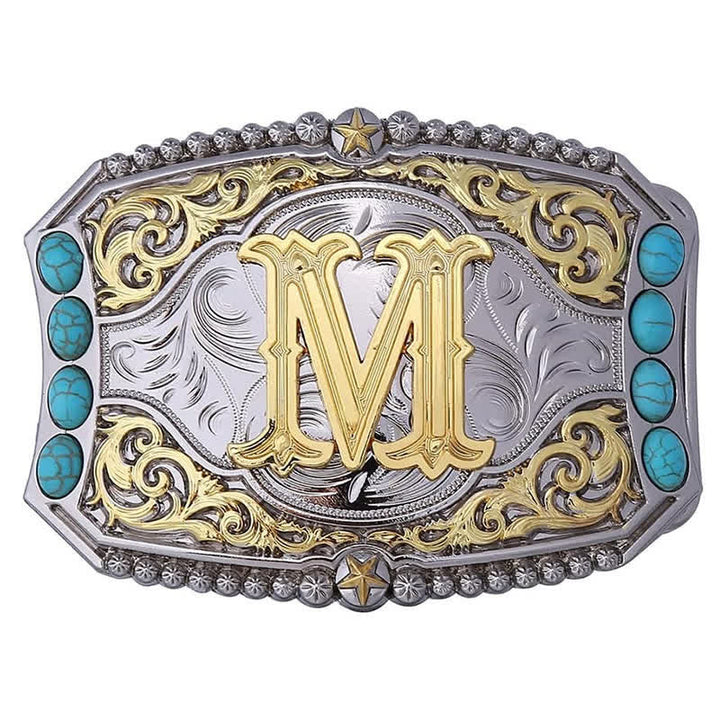 Boucle de ceinture en cuir décorative turquoise à faire soi-même avec initiales - M - Sans ceinture - image 14