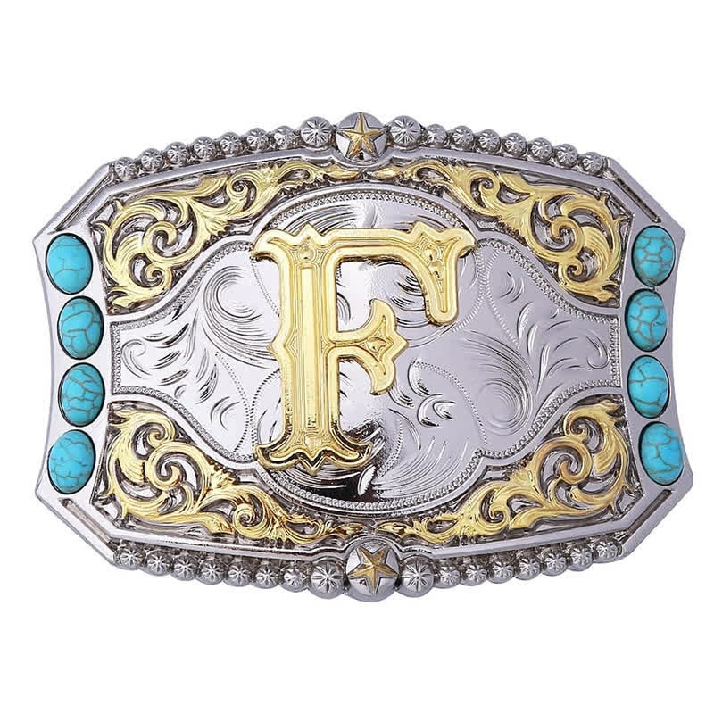 Boucle de ceinture en cuir décorative turquoise à faire soi-même avec initiales - F - Sans ceinture - image 8