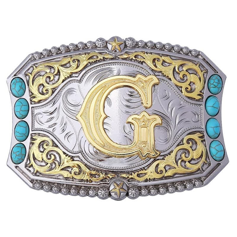 Boucle de ceinture en cuir décorative turquoise à faire soi-même avec initiales - G - Sans ceinture - image 9