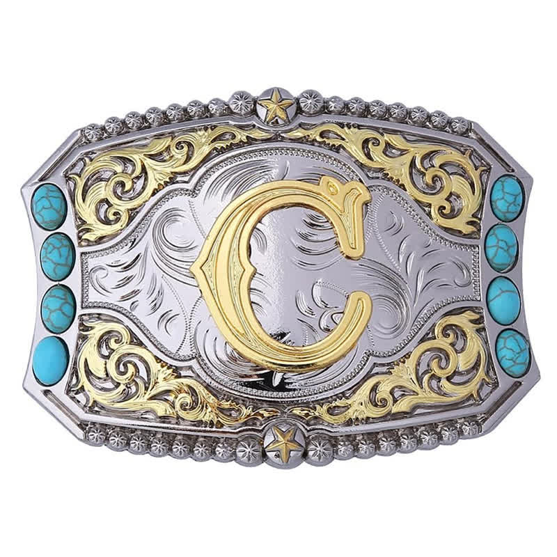 Boucle de ceinture en cuir décorative turquoise à faire soi-même avec initiales - C - Sans ceinture - image 5