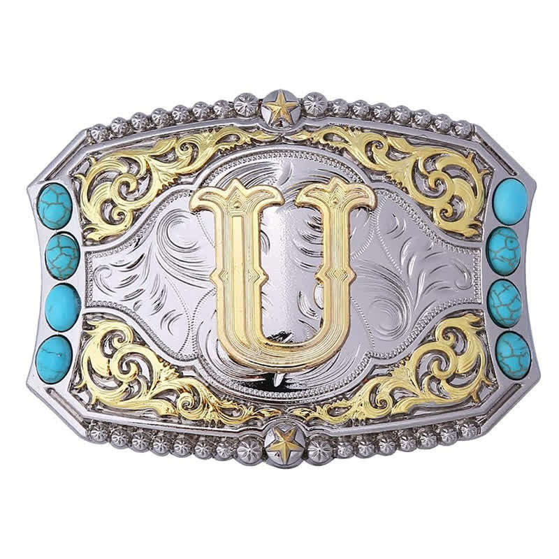 Boucle de ceinture en cuir décorative turquoise à faire soi-même avec initiales - Tu - Sans ceinture - image 20