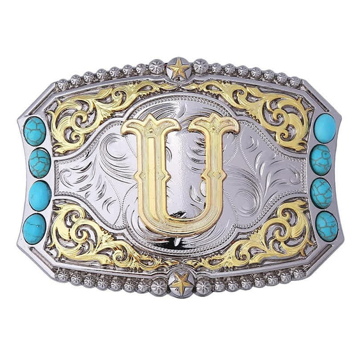 Boucle de ceinture en cuir décorative turquoise à faire soi-même avec initiales - Tu - Sans ceinture - image 20