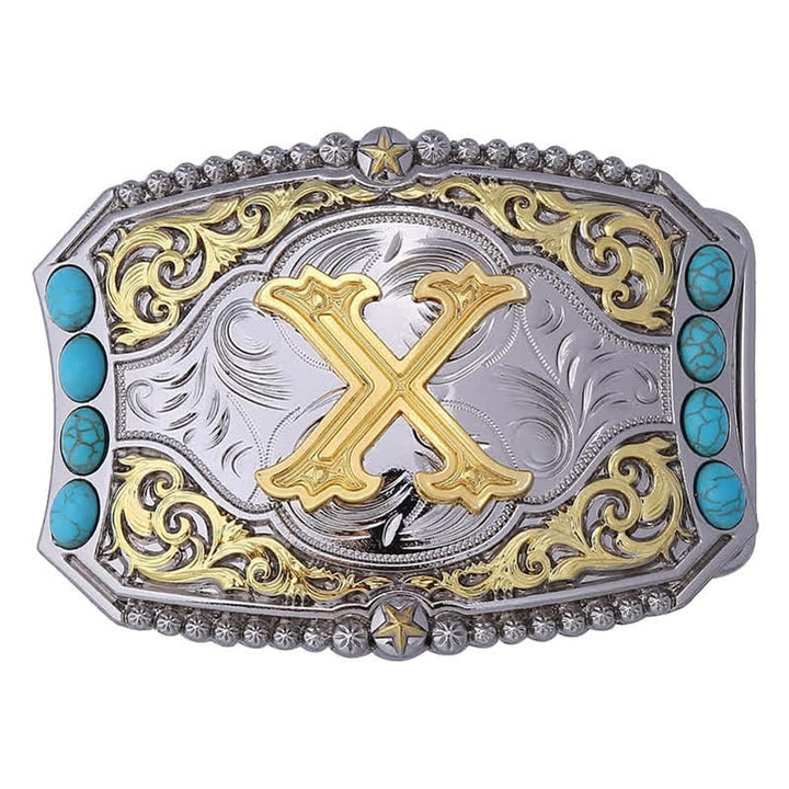 Boucle de ceinture en cuir décorative turquoise à faire soi-même avec initiales - X - Sans ceinture - image 23