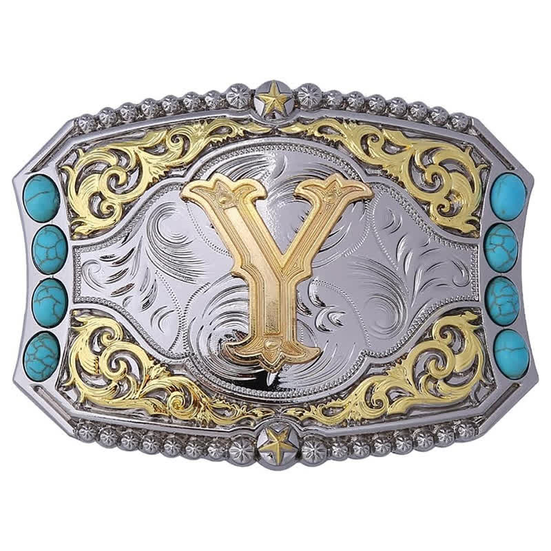 Boucle de ceinture en cuir décorative turquoise à faire soi-même avec initiales - V - Sans ceinture - image 21
