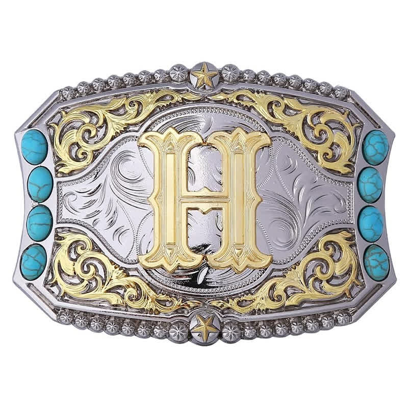 Boucle de ceinture en cuir décorative turquoise à faire soi-même avec initiales - H - Sans ceinture - image 10