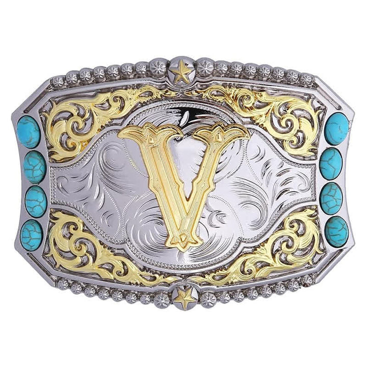 Boucle de ceinture en cuir décorative turquoise à faire soi-même avec initiales - image 24