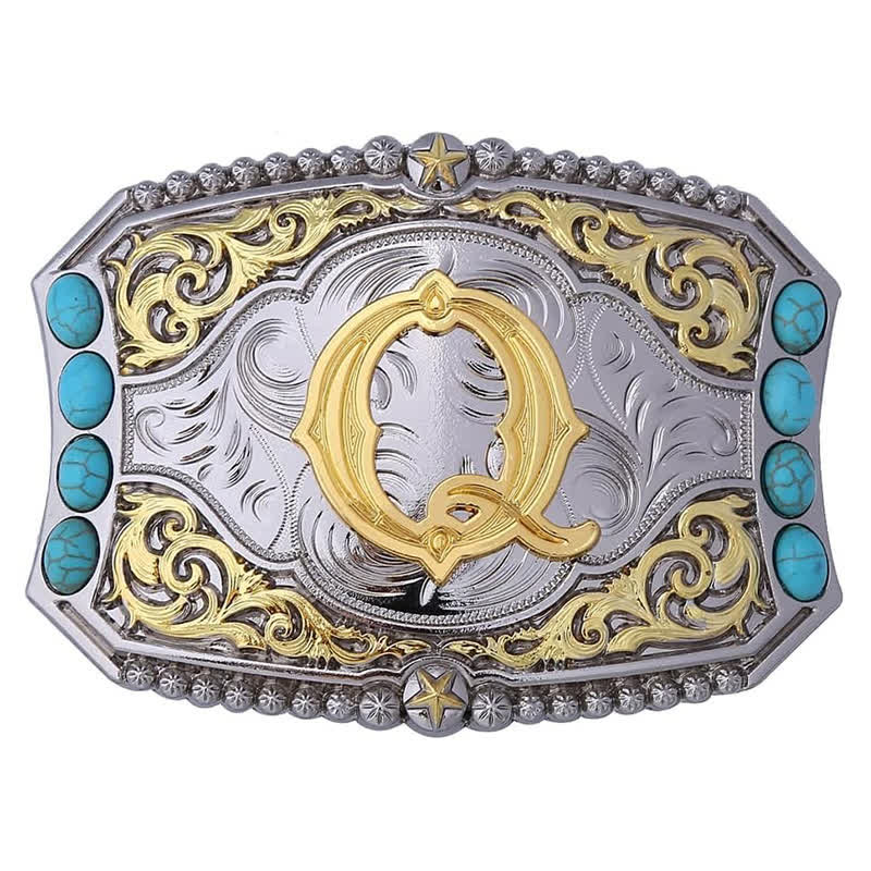 Boucle de ceinture en cuir décorative turquoise à faire soi-même avec initiales - Q - Sans ceinture - image 17